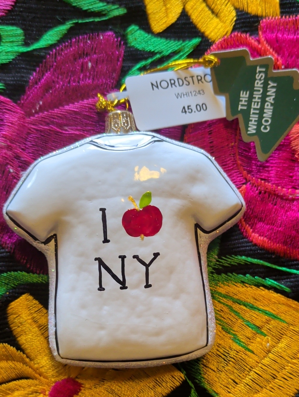 White "I (Apple) NY" Holiday Ornament